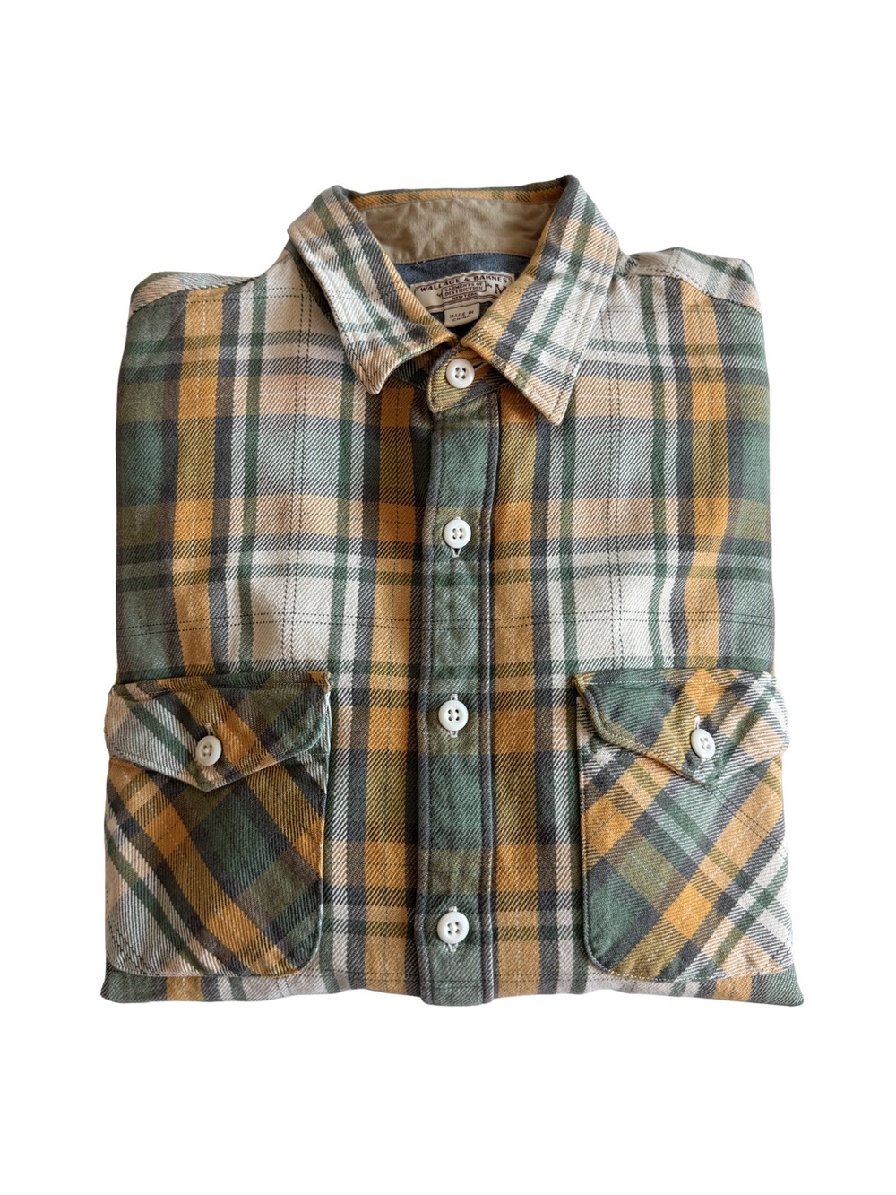 Men's Plaid Button-Down Shirt in Green & Mustard